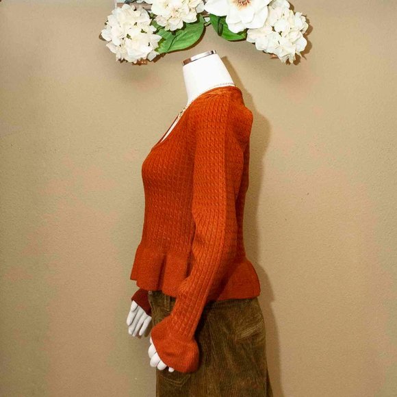 NWT Wayf Ruffled Crop Sweater in Rust size S - Picture 2 of 11